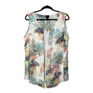 Worthington‎ Woman Multi-Color Botanical Leaf Print Sleeveless Blouse Size 0X